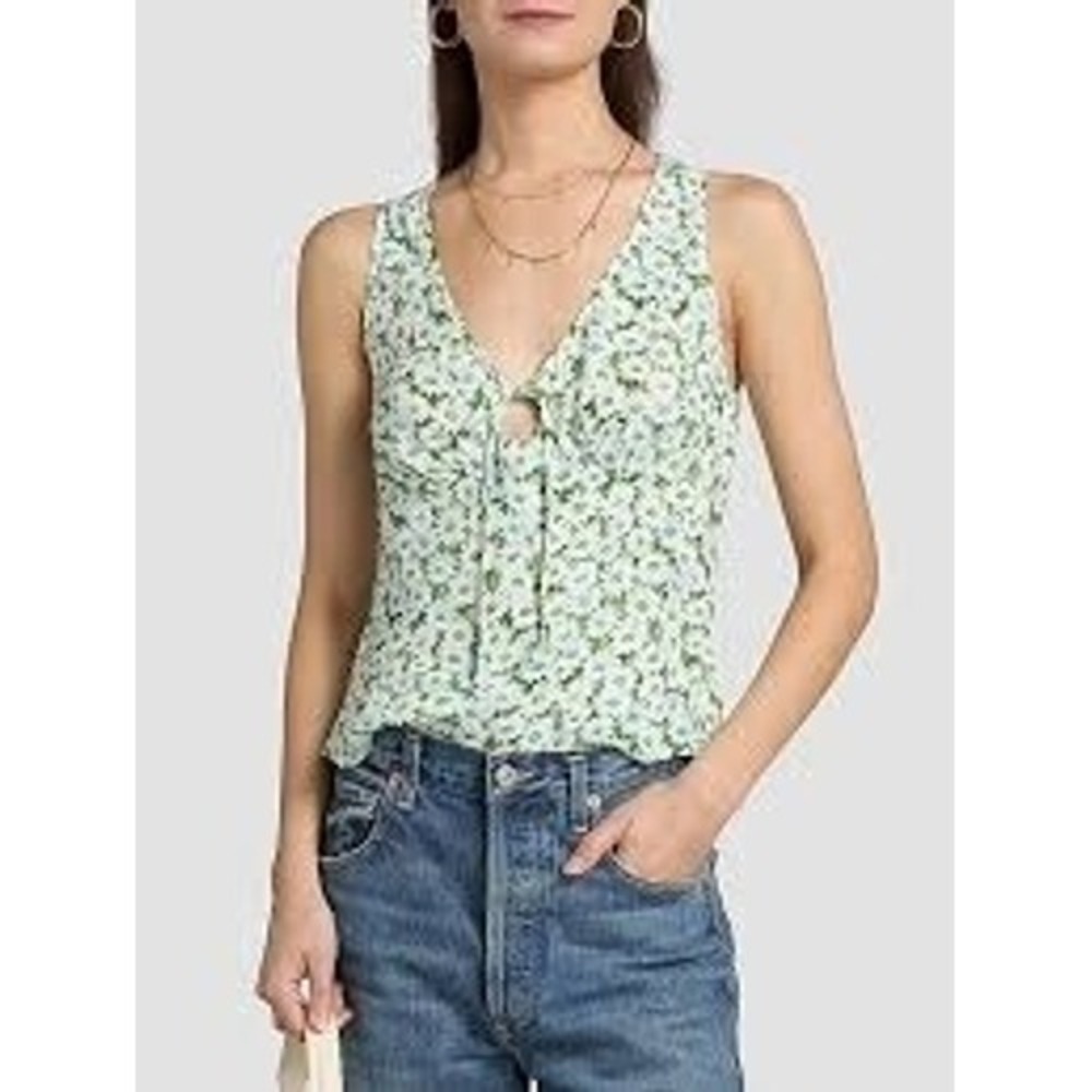 Reformation Miri floral tie-front tank top women 4 green Daisy Meadow NWT boho